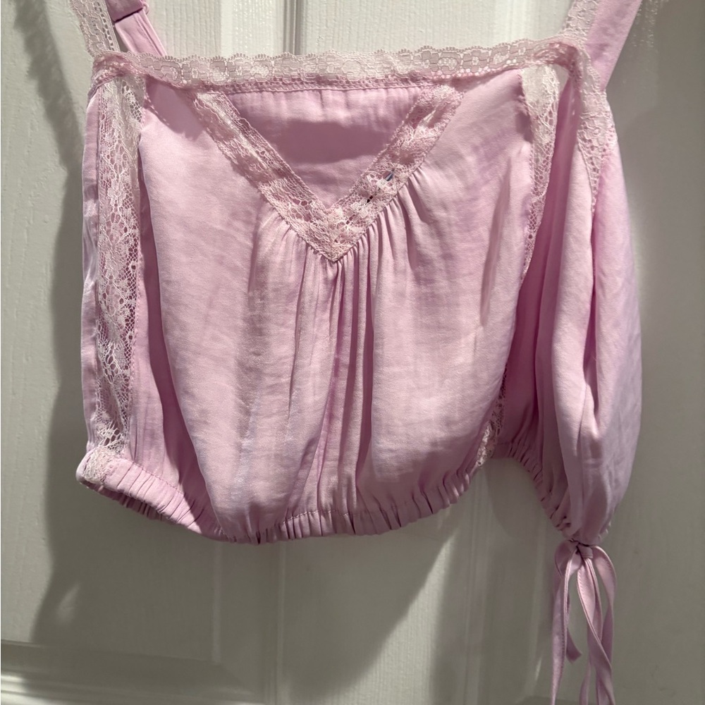 Urban Outfitters Pink Lace Trim Crop Top